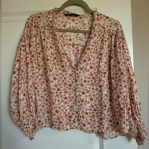 Zara Red and White Floral Blouse